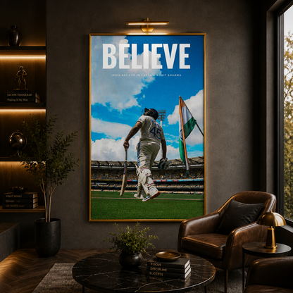 Believe Rohit Sharma Cricket Motivational Canvas Wall Art Print