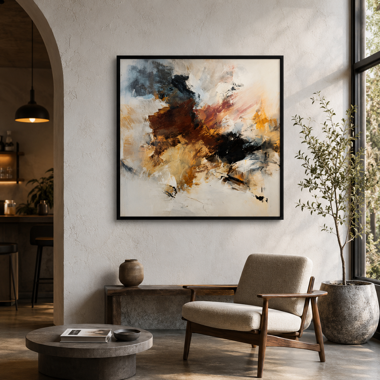 Amber Storm Abstract Wall Art – Modern Earth Tone Canvas Painting