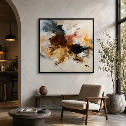 Amber Storm Abstract Wall Art – Modern Earth Tone Canvas Painting