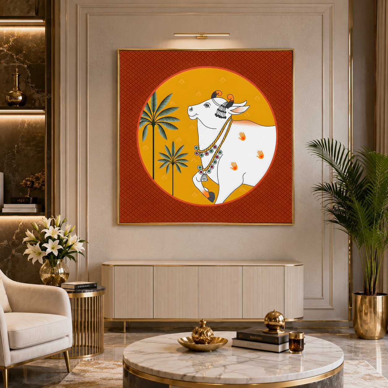 Elegant Sacred Cow Heritage Canvas Wall Art with Gold Frame