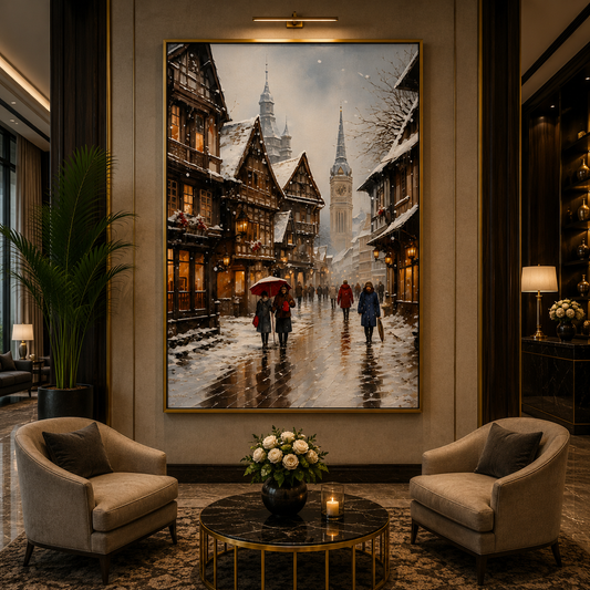 Winter European Street Canvas Wall Art