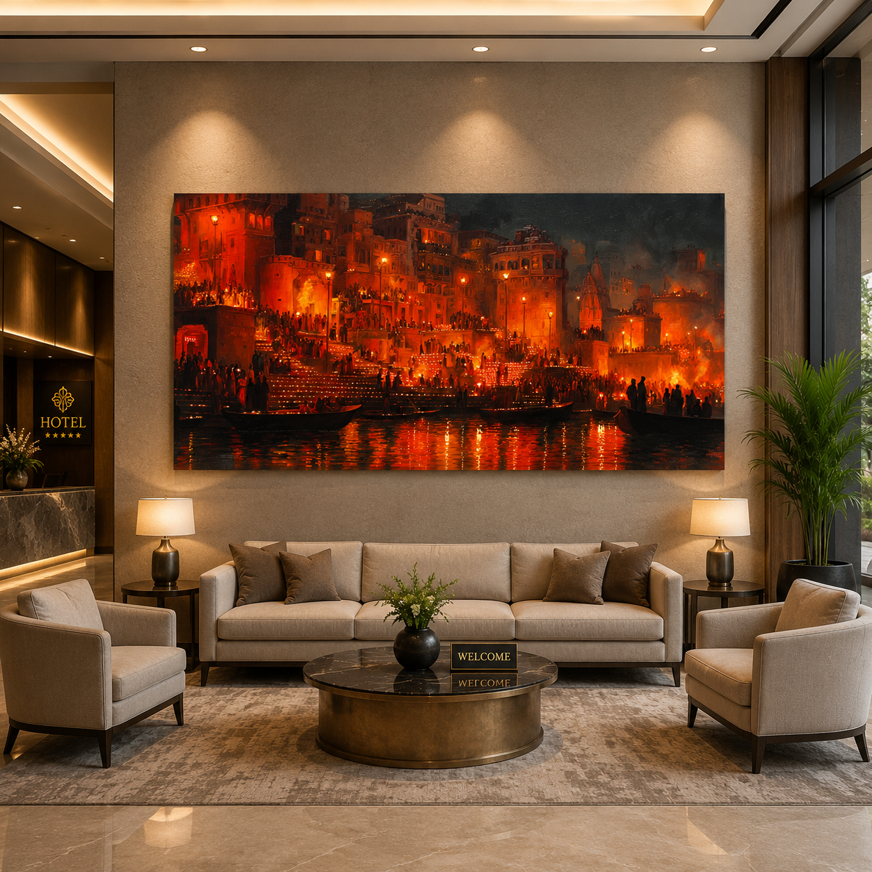 Banaras Ghats Scenic Canvas Painting for Stylish Wall Decor