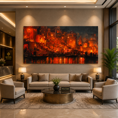 Banaras Ghats Scenic Canvas Painting for Stylish Wall Decor