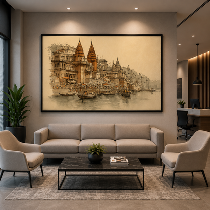 Banaras Ghats Designer Canvas Painting for Luxury Wall Decor