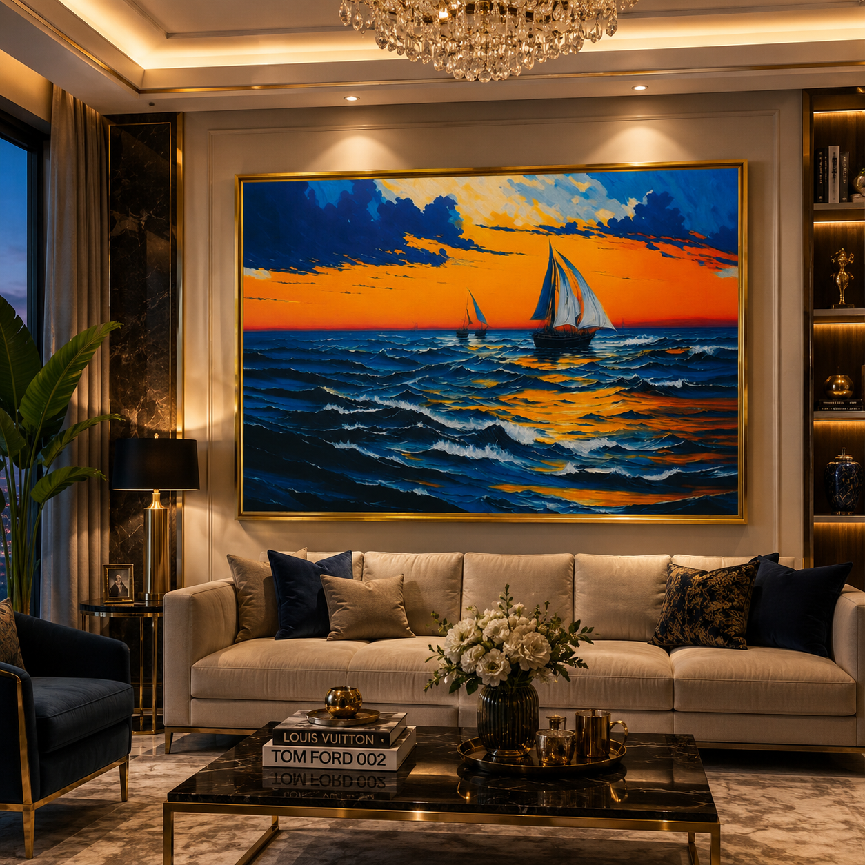 Sunset Sailing Ocean Canvas Wall Art Painting For Home Decor