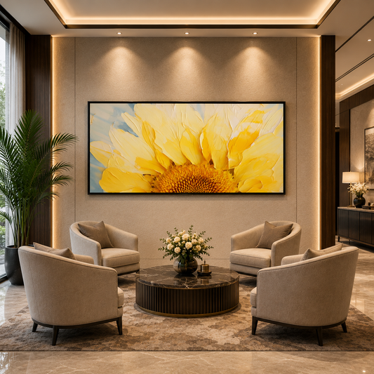Bright Yellow Sunflower Canvas Wall Art for Modern Luxury Interiors