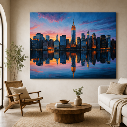 New York Sunset Skyline Canvas Wall Art Painting