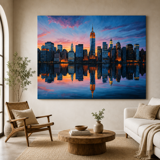 New York Sunset Skyline Canvas Wall Art Painting