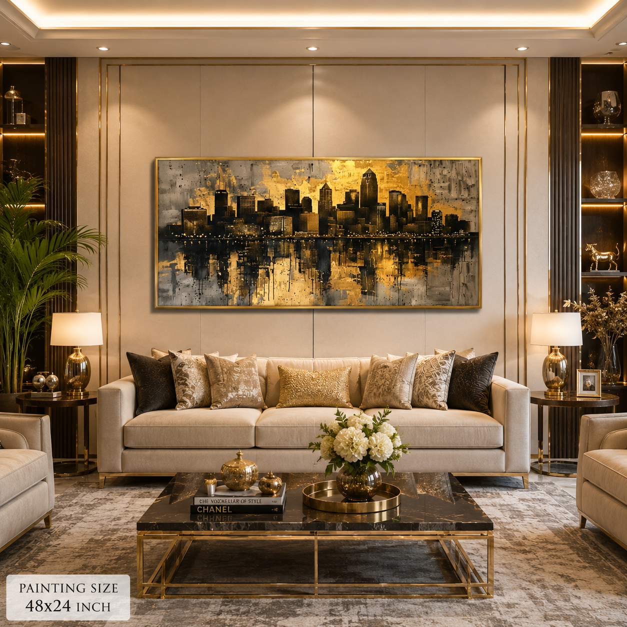 Luxury Golden Skyline Abstract Canvas Wall Art Painting
