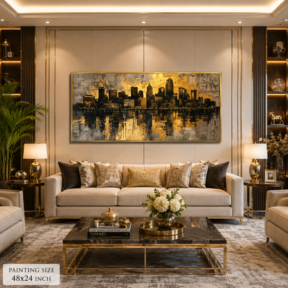 Luxury Golden Skyline Abstract Canvas Wall Art Painting