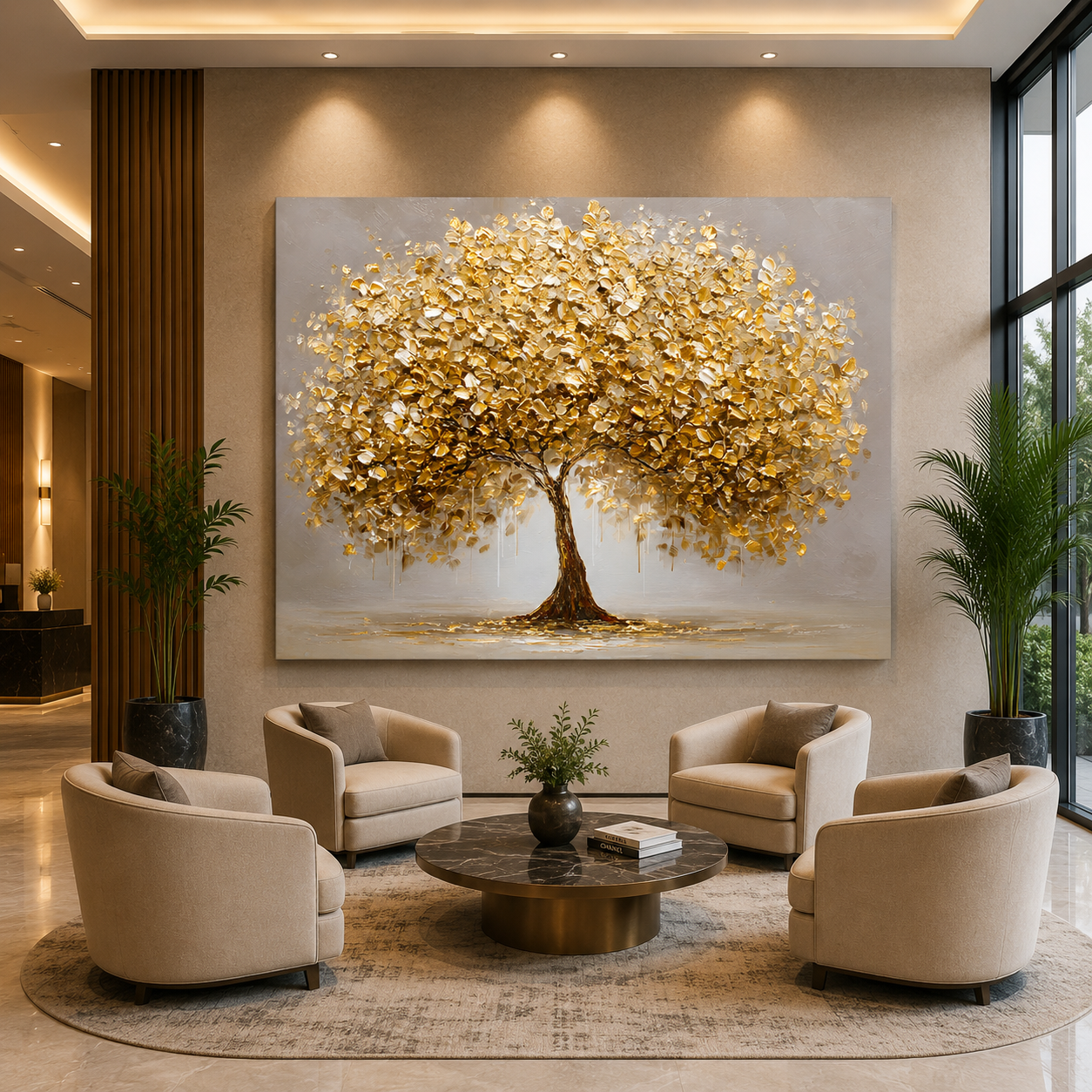 Lucky Golden Tree Canvas Painting for Living Room Decoration