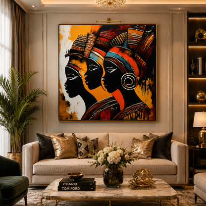 African Tribal Women Abstract Canvas Wall Art for Luxury Decor