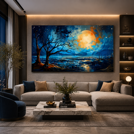 Moonlit Night Landscape Canvas Wall Art Painting For Home Decor