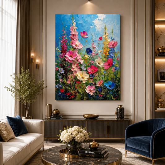 Colorful Wildflower Garden Canvas Wall Art for Luxury Home Décor