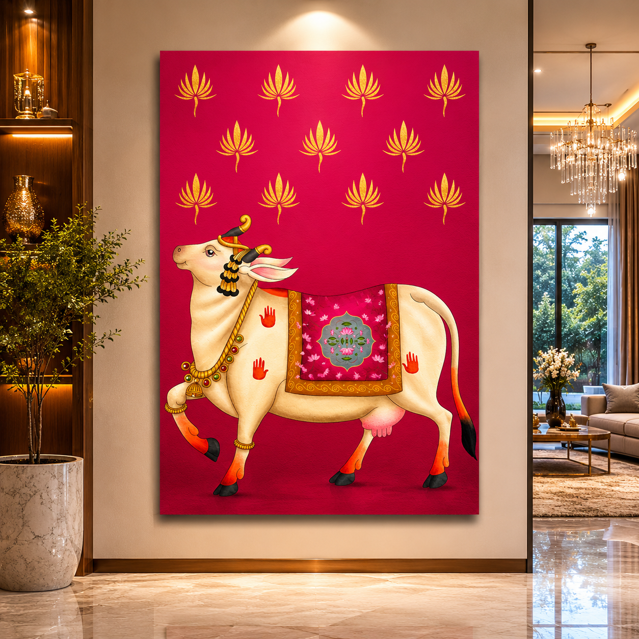 Royal Sacred Cow Pink Lotus Heritage Canvas Wall Art
