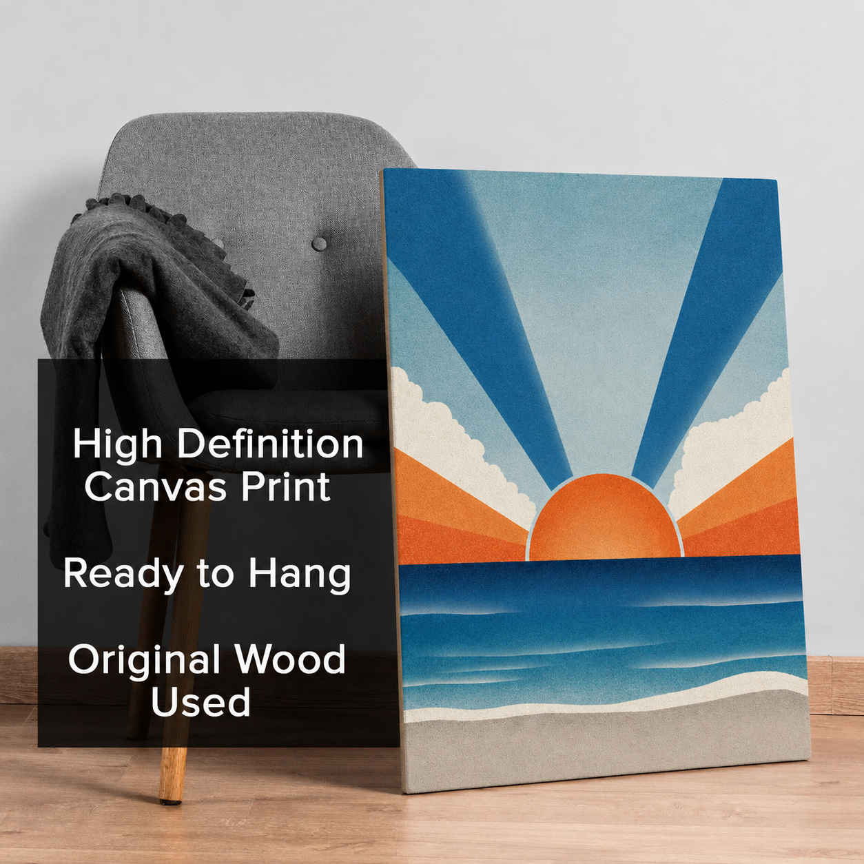 Retro Coastal Sunset Wall Art Canvas for Modern Living Room Decor