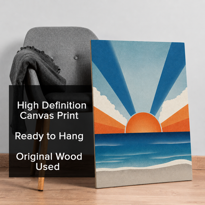 Retro Coastal Sunset Wall Art Canvas for Modern Living Room Decor