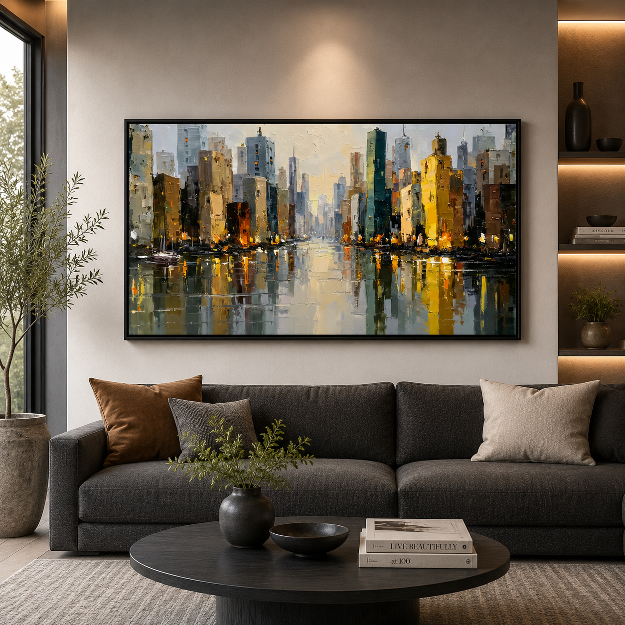 Modern Cityscape Reflection Canvas Wall Art Painting