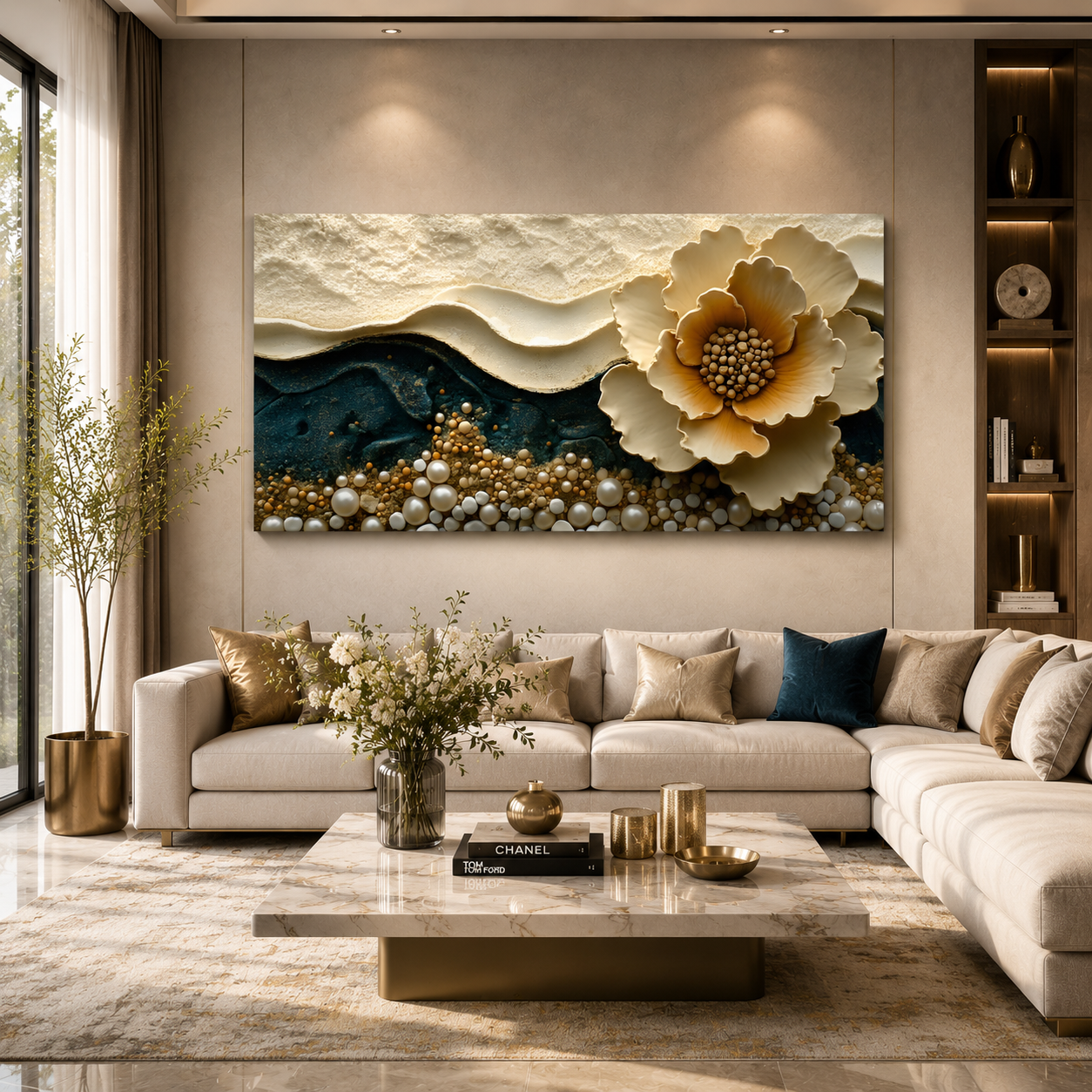 Luxury 3D Floral Abstract Wall Art for Modern Living Room