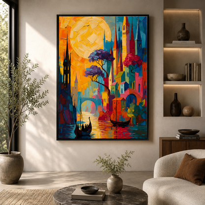 Colorful Fantasy Cityscape Canvas Wall Art Painting