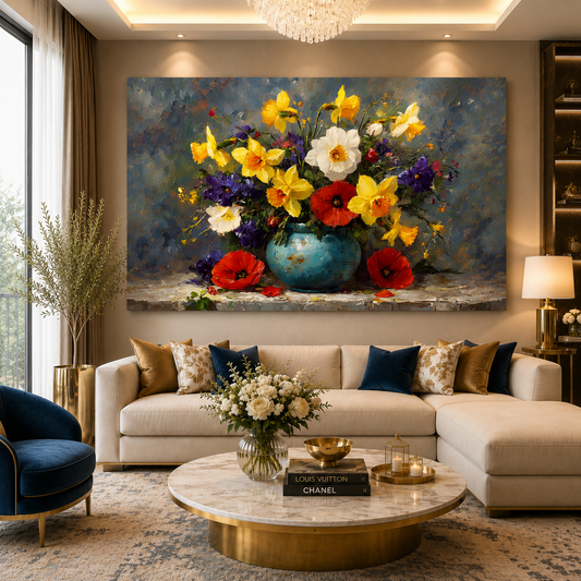 Colorful Floral Bouquet Canvas Wall Art for Luxury Home Decor