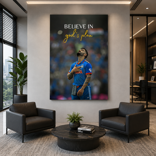 Believe in God's Plan Virat Kohli Motivational Wall Art Poster