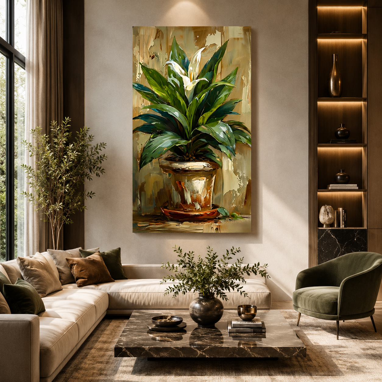 Peace Lily Botanical Canvas Wall Art for Modern Elegant Interiors