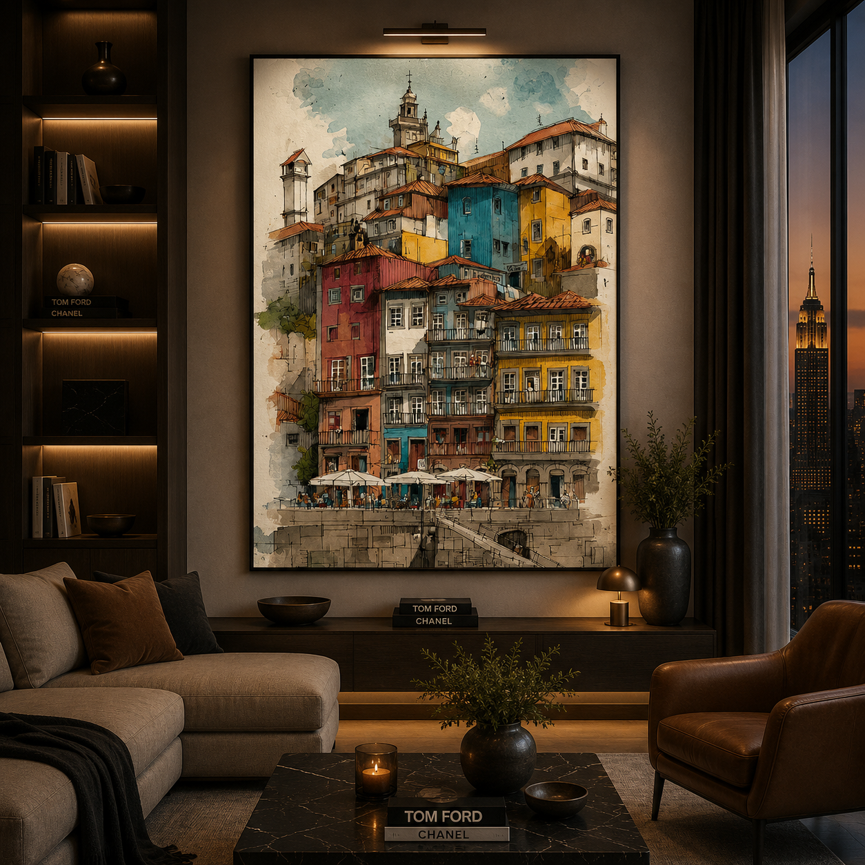Snowy European Street Canvas Wall Art