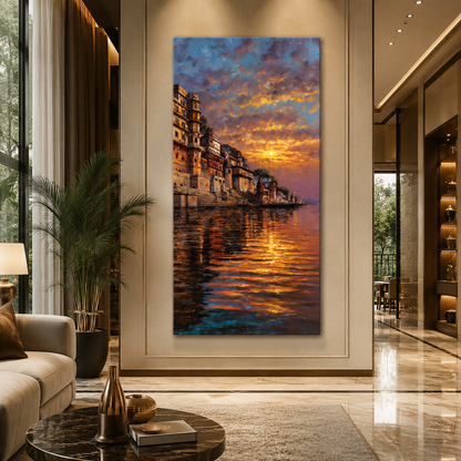 Banaras Ghats Canvas Painting Wall Art for Elegant Home Decor
