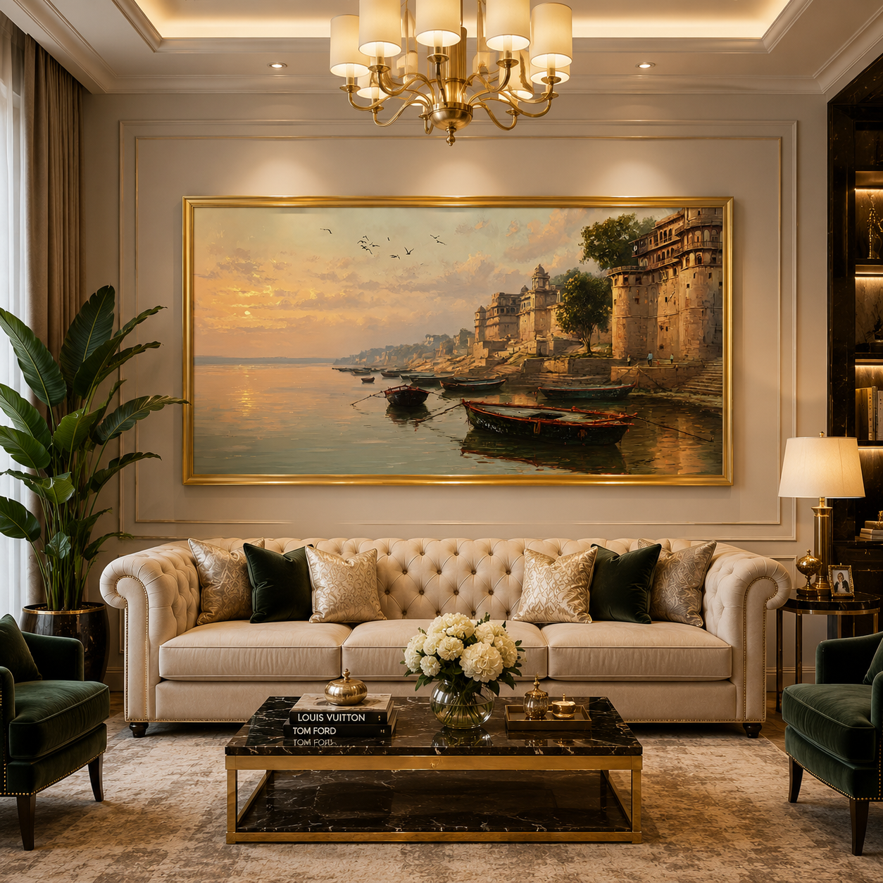 Banaras Ghats Canvas Art Painting for Luxury Home Wall Decor