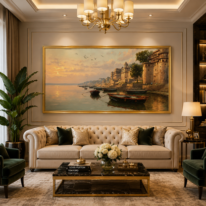 Banaras Ghats Canvas Art Painting for Luxury Home Wall Decor