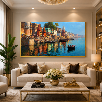 Banaras Ghats Wall Painting Canvas Art for Home & Office Decor