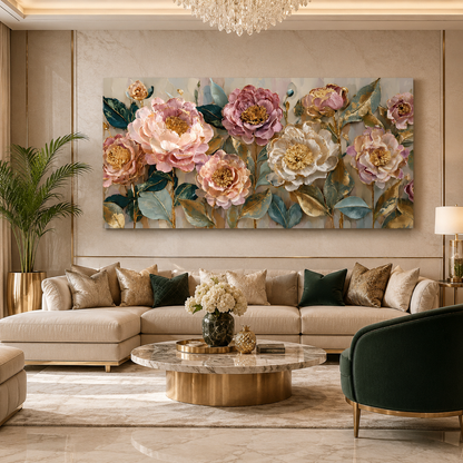Luxury Blush Pink Floral Wall Art Canvas for Elegant Home Décor