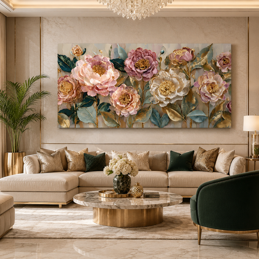 Luxury Blush Pink Floral Wall Art Canvas for Elegant Home Décor