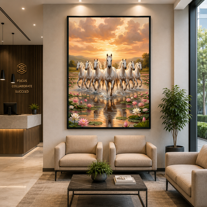 7 Running Horse Vastu Canvas Wall Painting for Home Decor