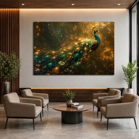 Peacock Feather Inspired Canvas Painting Wall Decor