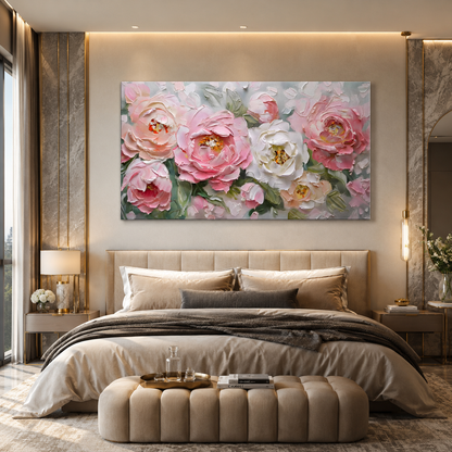 Blush Pink Peony Floral Canvas Wall Art for Elegant Bedroom Décor