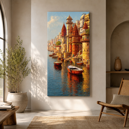 Banaras Ghats Painting Canvas Wall Art for Home Decor