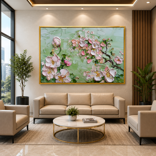Blush Magnolia Bloom Canvas Wall Art on Sage Green Background