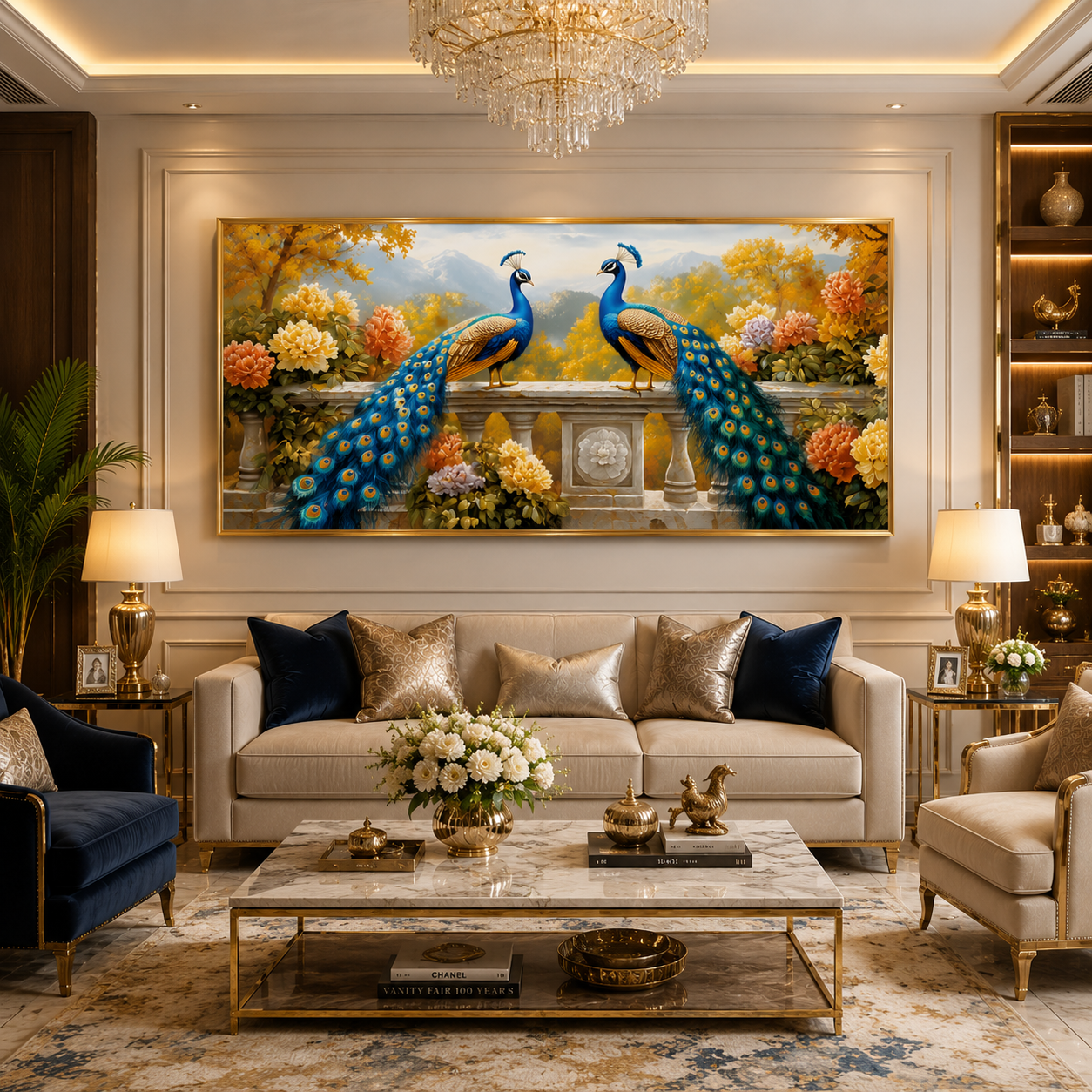 Premium Peacock Vastu Canvas Art Painting for Elegant Interiors