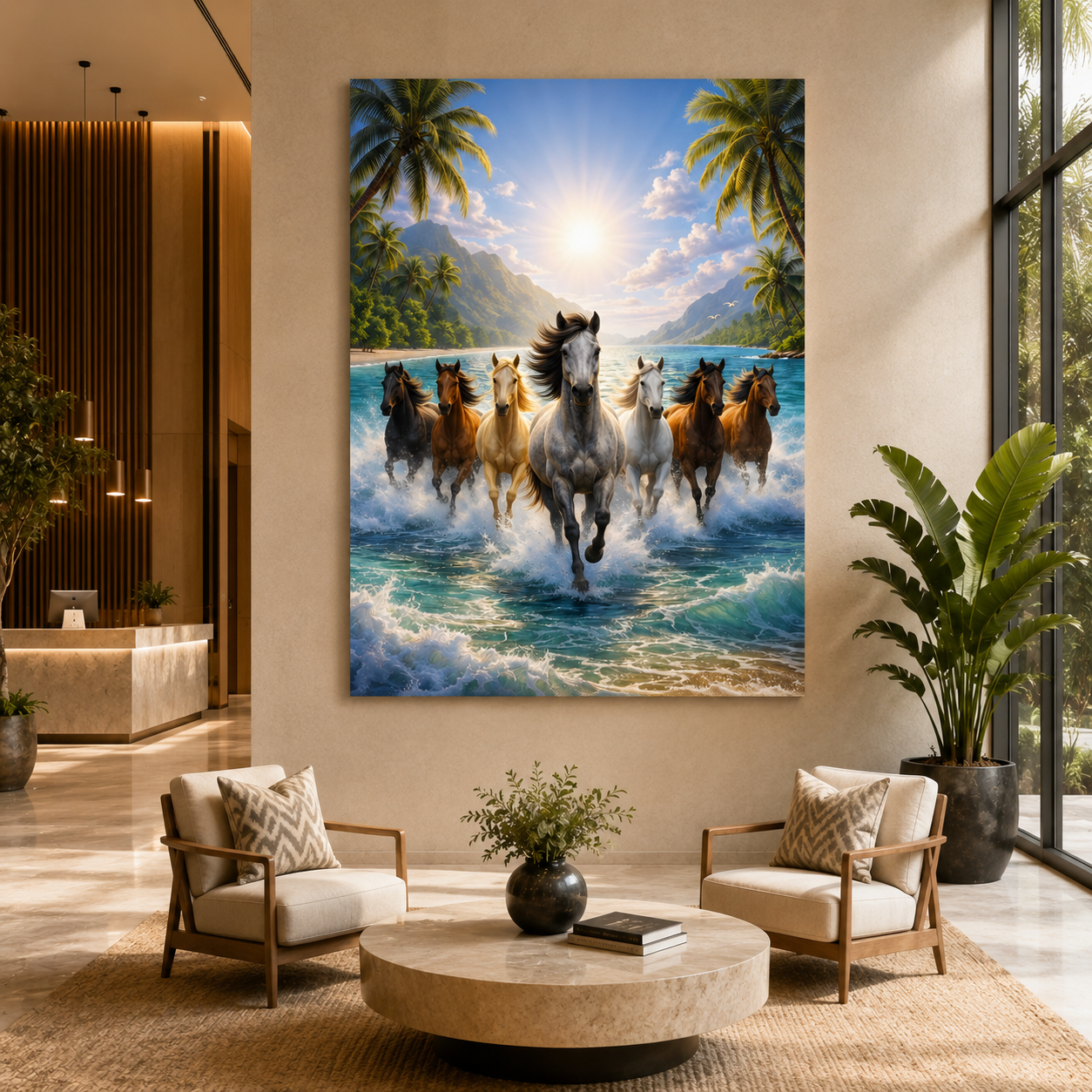 7 Horse Vastu Wall Painting Canvas Art for Elegant Interiors