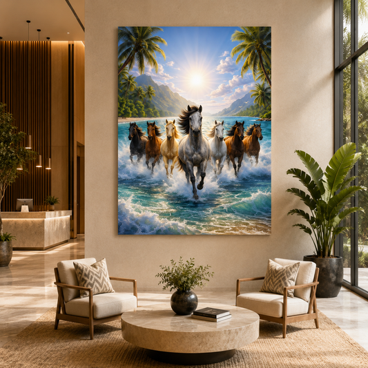 7 Horse Vastu Wall Painting Canvas Art for Elegant Interiors