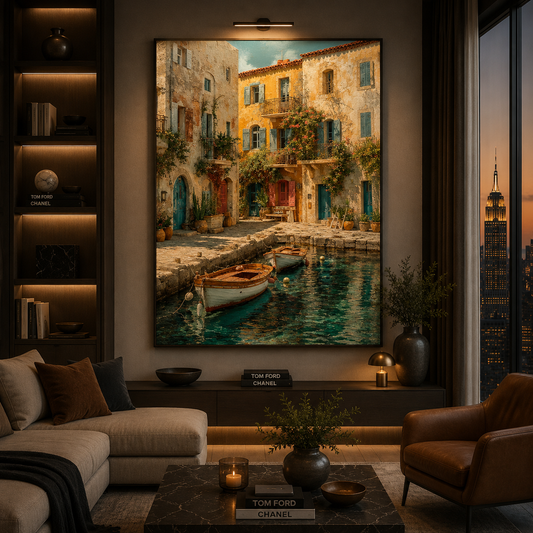 Mediterranean Canal Village Canvas Wall Art