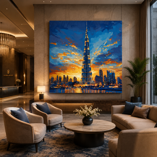 Burj Khalifa Sunset Skyline Canvas Wall Art Painting