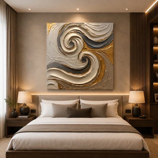 Golden Swirl Abstract Wall Art – Luxury Textured Modern Canvas