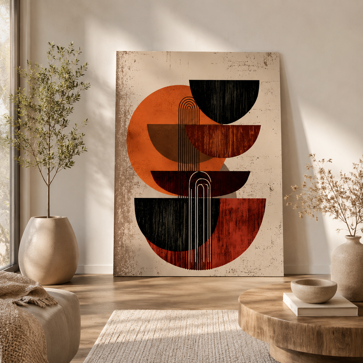 Boho Geometric Abstract Wall Art Canvas Painting for Modern Decor