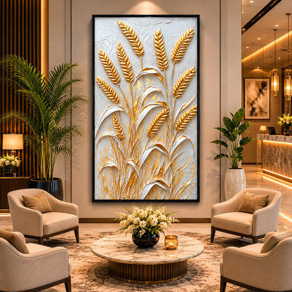 Golden Wheat Field Vertical Canvas Wall Art for Elegant Interiors