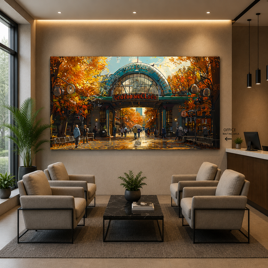Autumn Street Market Canvas Wall Art for Luxury Interiors