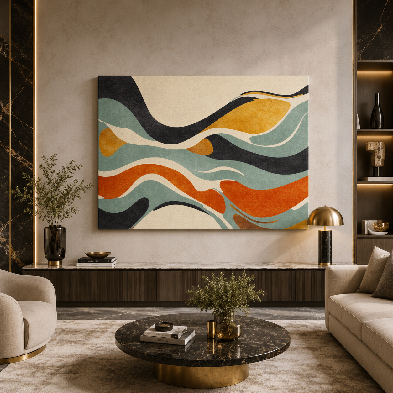 Modern Wavy Abstract Canvas Wall Art Painting Decor