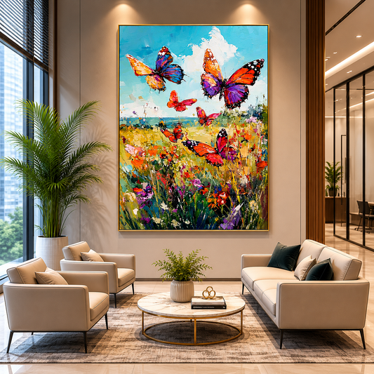 Colorful Butterfly Meadow Canvas Wall Art for Modern Home Décor